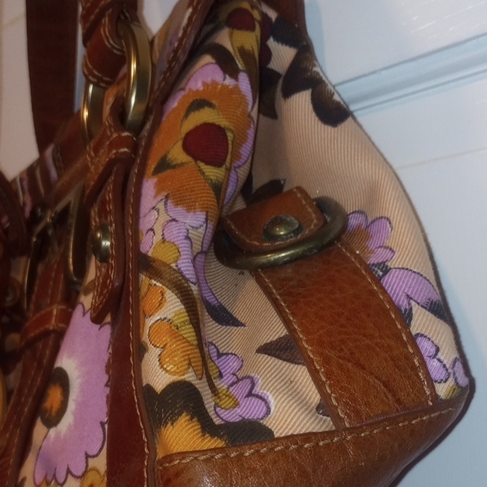 Isabella Fiore Floral Brown Leather Women's Bag - Picture 9 of 11